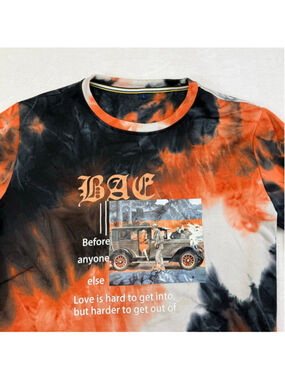 Men's Unbranded Sweatshirt Large Orange Black Tie-Dye Graphic Love Quote